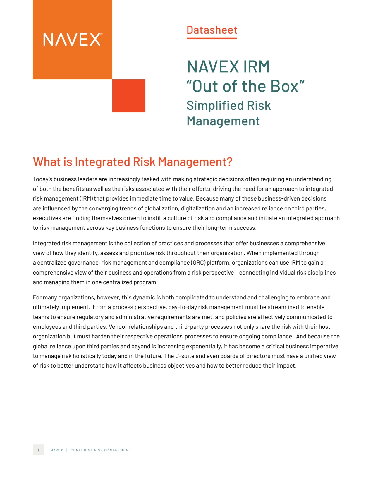 NAVEX IRM  “Out of the Box” Simplified Risk Management