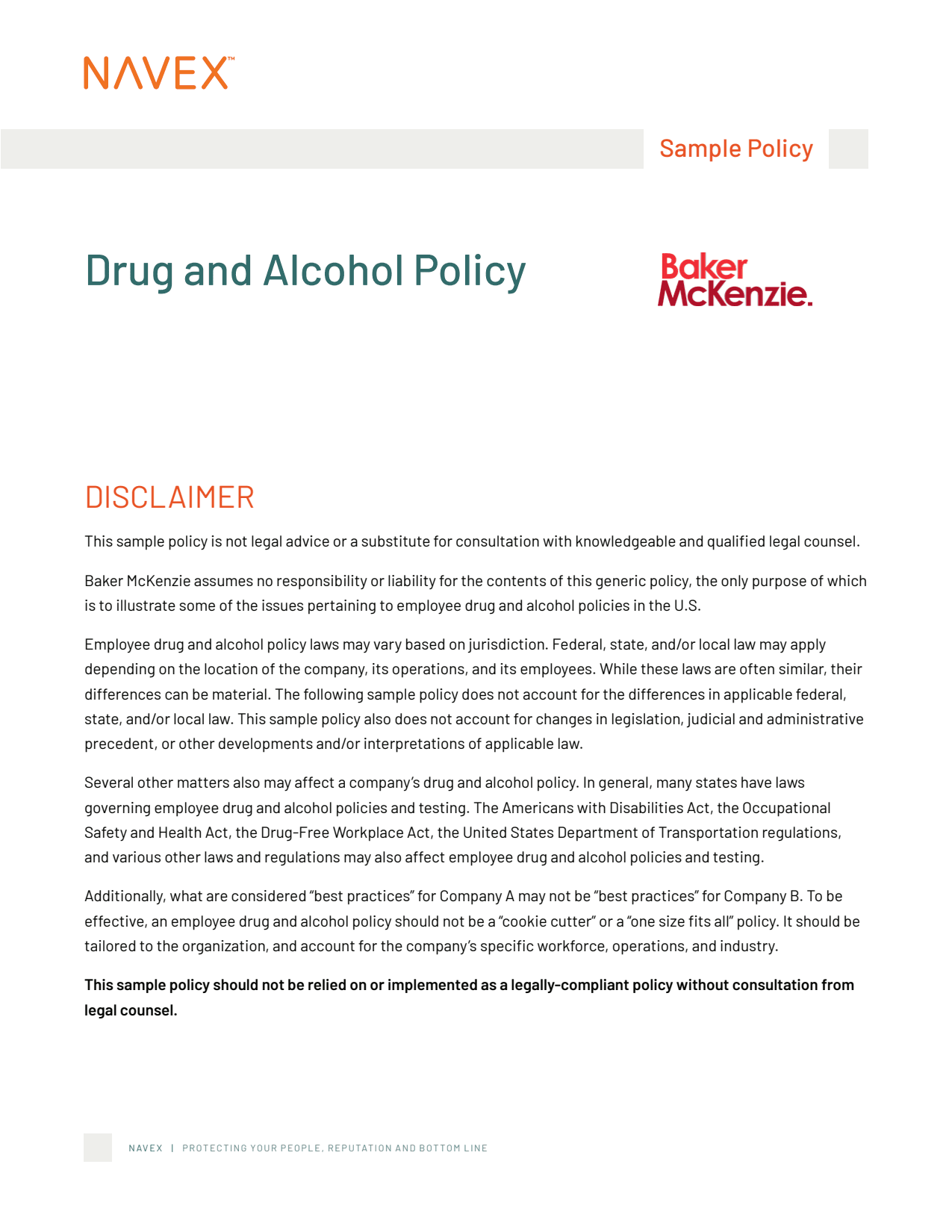 Drug and Alcohol Policy Sample Policy