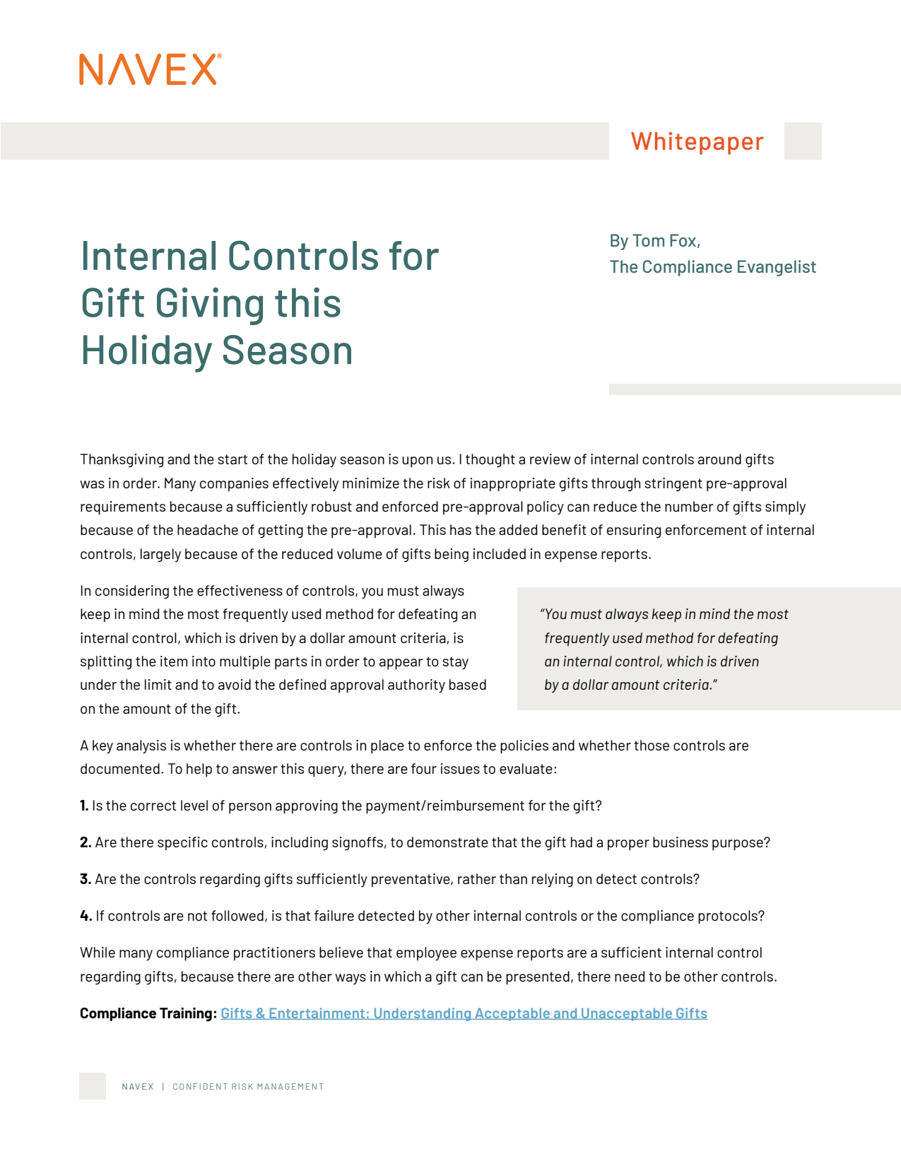 Internal Controls for Gift Giving this Holiday Season Whitepaper