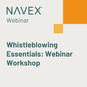 image with greige background and title "Whistleblowing Essentials: Webinar Workshop" webinar in white text