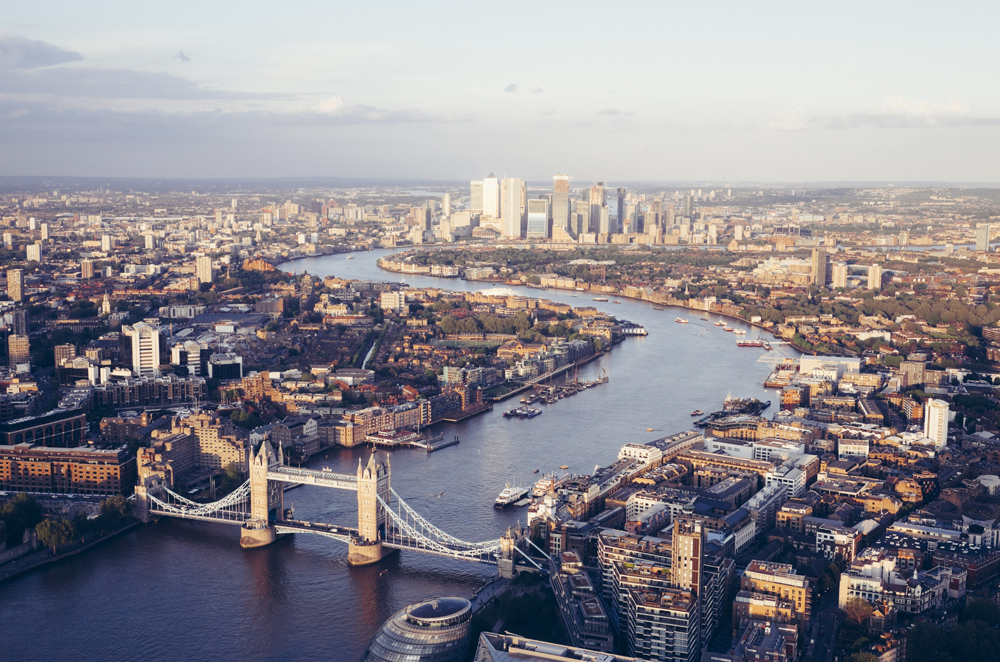 aerial view London bridge and city