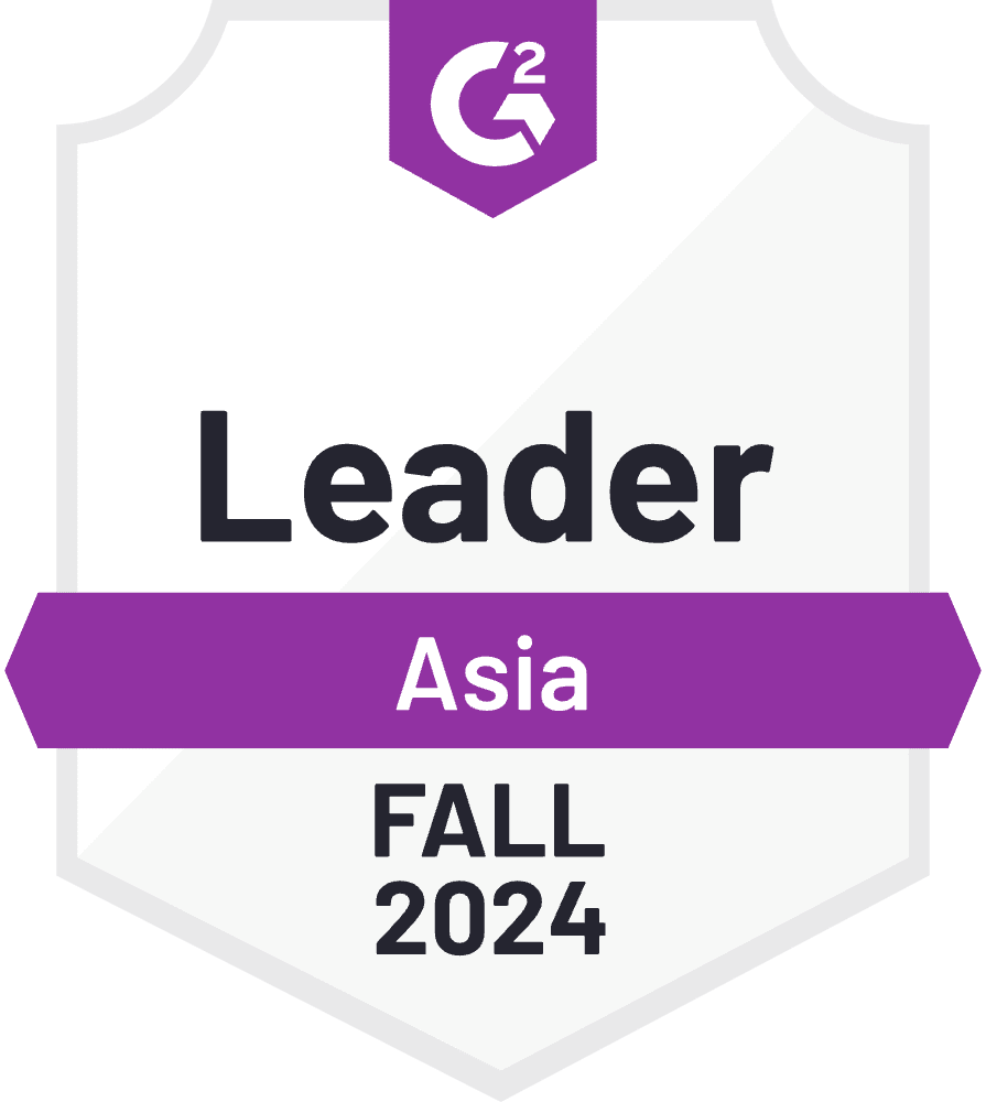 G2 Leader badge for Asia, Fall 2024, with a purple banner across the middle.
