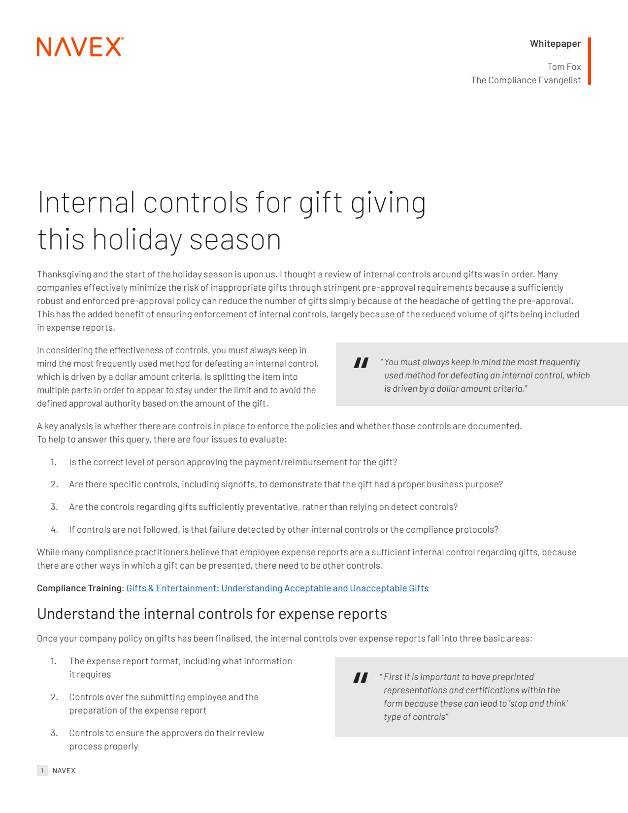 Internal Controls for Gift Giving this Holiday Season Whitepaper