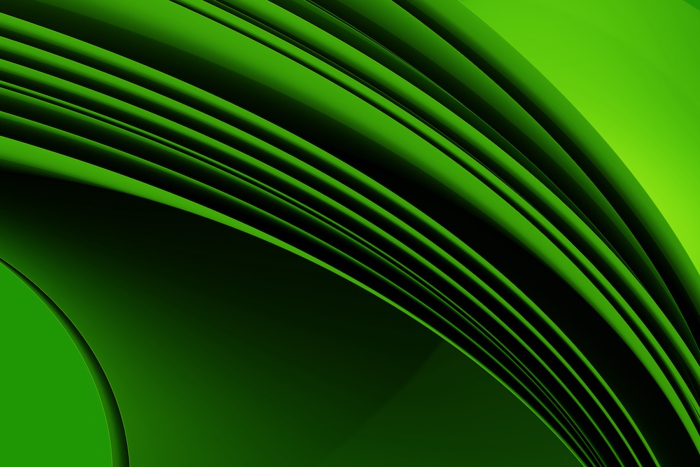 Abstract image featuring layered, curved green lines and shapes creating a sense of depth and movement, with varying shades of green blending smoothly across the design.