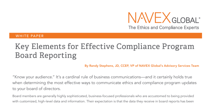 Key Elements for Effective Compliance Program Board Reporting