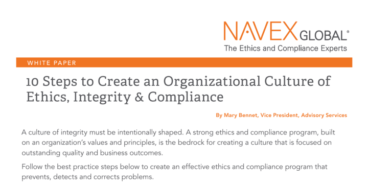 10 Steps to Create an Organizational Culture of Ethics, Integrity & Compliance